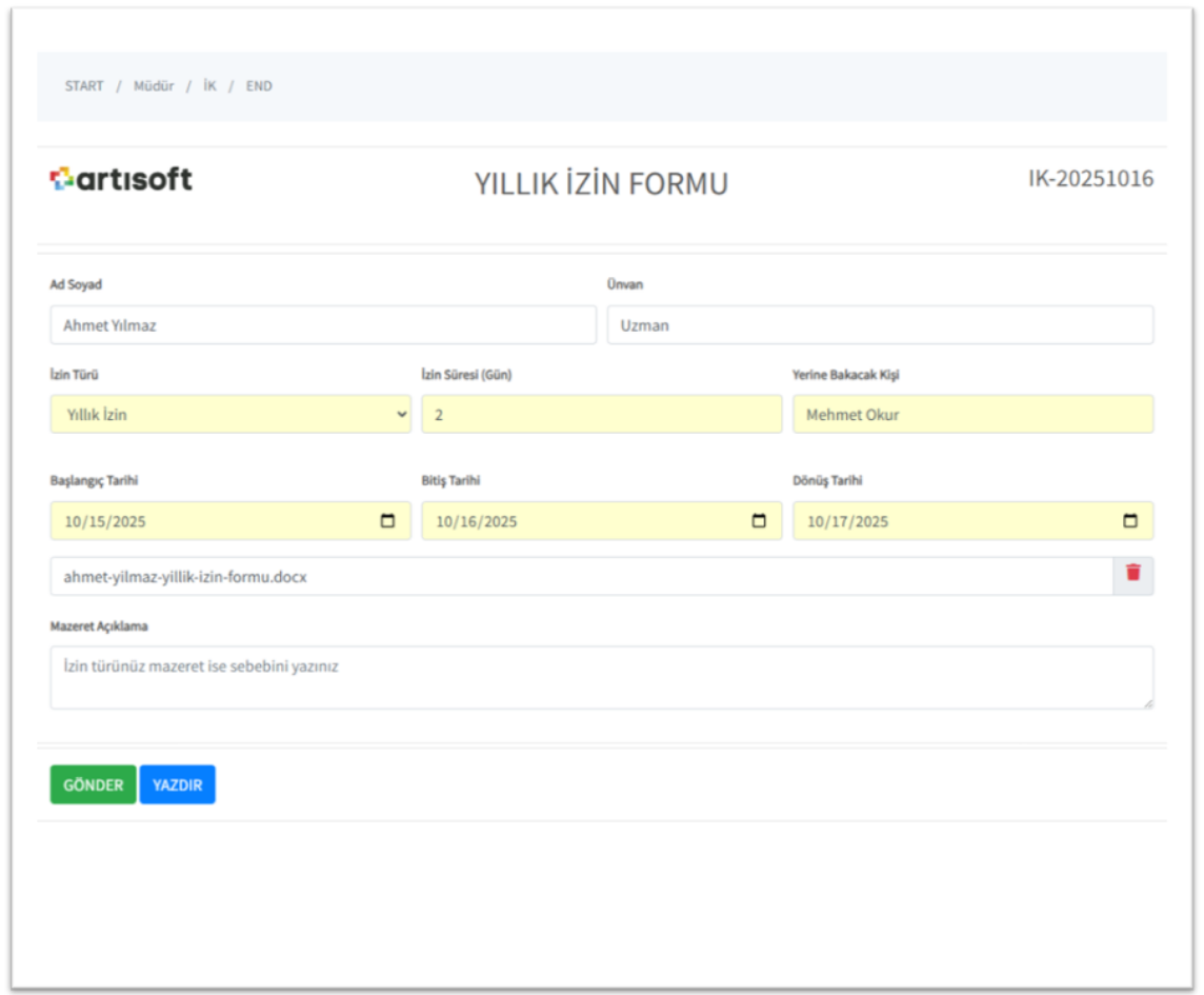 JetForms izin formu örneği